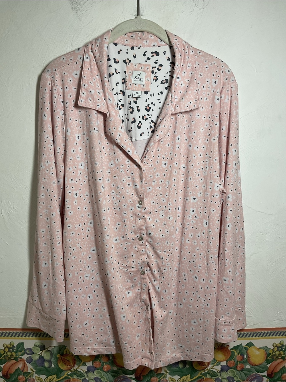 Echo Sleepwear Pink Floral Button Down Pajama Top Long Sleeve Size XL